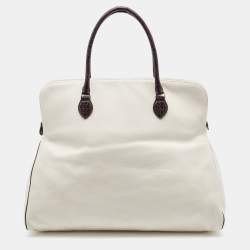 Pre Owned Alaia Off White/Brown Canvas and Croc Embossed Leather Satchel