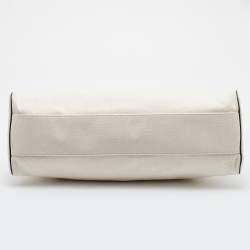 Pre Owned Alaia Off White/Brown Canvas and Croc Embossed Leather Satchel