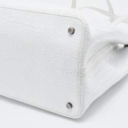 Alaia White Croc Embossed Leather Mina Vienne Tote
