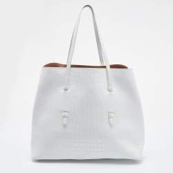 Alaia White Croc Embossed Leather Mina Vienne Tote