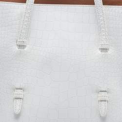 Alaia White Croc Embossed Leather Mina Vienne Tote
