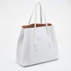 Alaia White Croc Embossed Leather Mina Vienne Tote