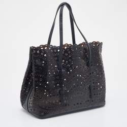 Pre Owned Alaia Black Leather Laser Cut Out Mina Shopper Tote