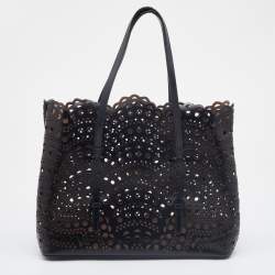 Pre Owned Alaia Black Leather Laser Cut Out Mina Shopper Tote