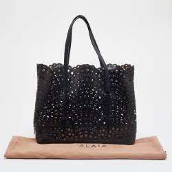 Pre Owned Alaia Black Leather Laser Cut Out Mina Shopper Tote