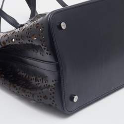 Pre Owned Alaia Black Leather Laser Cut Out Mina Shopper Tote
