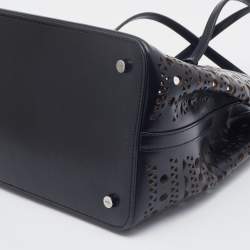Pre Owned Alaia Black Leather Laser Cut Out Mina Shopper Tote