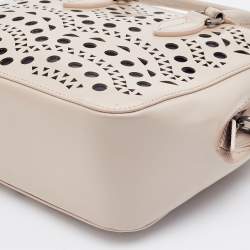 Pre Owned Alaia Beige Leather Laser Cut Out Bowler Bag