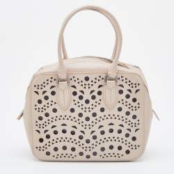 Pre Owned Alaia Beige Leather Laser Cut Out Bowler Bag