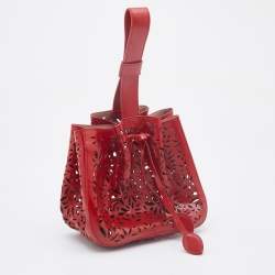 Pre Owned Alaia Red Perforated Leather Small Rose Marie Bucket Bag