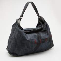 Pre Owned Alaia Dark Grey Denim and Leather Hobo