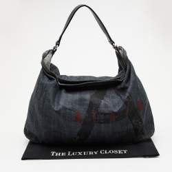 Pre Owned Alaia Dark Grey Denim and Leather Hobo
