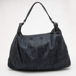 Pre Owned Alaia Dark Grey Denim and Leather Hobo