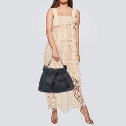 Pre Owned Alaia Dark Grey Denim and Leather Hobo