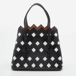 Alaia Black/White Leather Laser Cut Tote