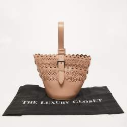 Alaia Beige Leather Laser Cut Bucket Bag