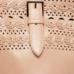 Alaia Beige Leather Laser Cut Bucket Bag