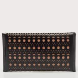 Alaia Black Lasercut Leather Envelope Clutch