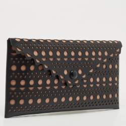 Alaia Black Lasercut Leather Envelope Clutch