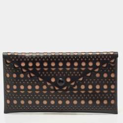 Alaia Black Lasercut Leather Envelope Clutch