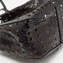 Pre Owned Alaia Black Laser Cut Leather Small Rose Marie Bucket Bag