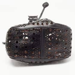 Pre Owned Alaia Black Laser Cut Leather Small Rose Marie Bucket Bag