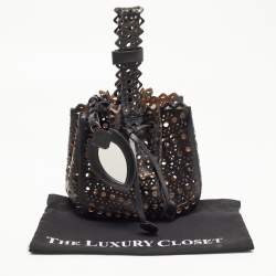 Pre Owned Alaia Black Laser Cut Leather Small Rose Marie Bucket Bag