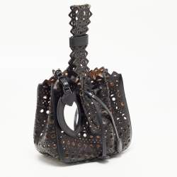 Pre Owned Alaia Black Laser Cut Leather Small Rose Marie Bucket Bag