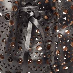 Pre Owned Alaia Black Laser Cut Leather Small Rose Marie Bucket Bag