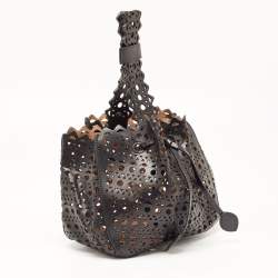 Pre Owned Alaia Black Laser Cut Leather Small Rose Marie Bucket Bag