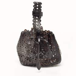 Pre Owned Alaia Black Laser Cut Leather Small Rose Marie Bucket Bag