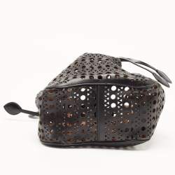 Pre Owned Alaia Black Laser Cut Leather Small Rose Marie Bucket Bag