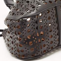 Pre Owned Alaia Black Laser Cut Leather Small Rose Marie Bucket Bag
