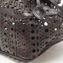 Pre Owned Alaia Black Laser Cut Leather Small Rose Marie Bucket Bag