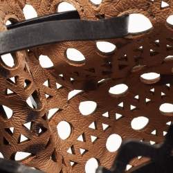 Pre Owned Alaia Black Laser Cut Leather Small Rose Marie Bucket Bag