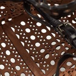 Pre Owned Alaia Black Laser Cut Leather Small Rose Marie Bucket Bag