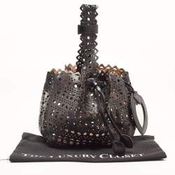 Pre Owned Alaia Black Laser Cut Leather Small Rose Marie Bucket Bag