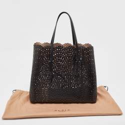 Alaia Black Leather Laser Cut Mina Tote