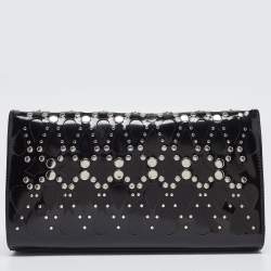 Pre Owned Alaia Black Patent Leather Studded Flap Clutch 