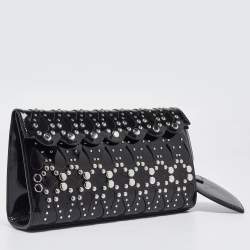 Pre Owned Alaia Black Patent Leather Studded Flap Clutch 