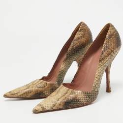 Alaia Beige/Brown Python Leather Pointed Toe Pumps Size 39