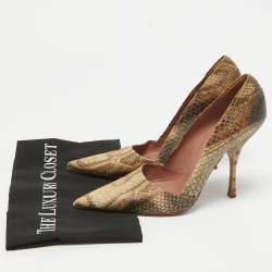Alaia Beige/Brown Python Leather Pointed Toe Pumps Size 39