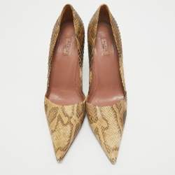 Alaia Beige/Brown Python Leather Pointed Toe Pumps Size 39