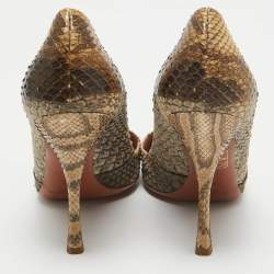 Alaia Beige/Brown Python Leather Pointed Toe Pumps Size 39
