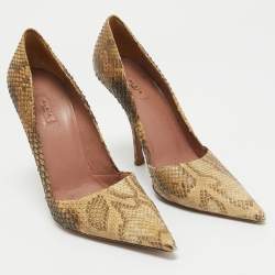 Alaia Beige/Brown Python Leather Pointed Toe Pumps Size 39