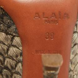 Alaia Beige/Brown Python Leather Pointed Toe Pumps Size 39