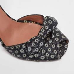 Alaia Black/White Print Raffia Bow Ankle Strap Sandals Size 38