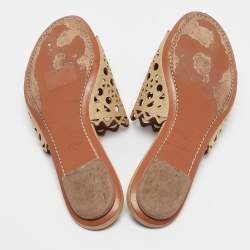Pre Owned Alaia Beige Cutout Leather Flat Sandals Size 37