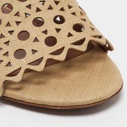 Pre Owned Alaia Beige Cutout Leather Flat Sandals Size 37