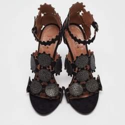 Pre Owned Alaia Black Suede Ankle Strap Sandals Size 37